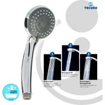 Tecuro - Komfort-Handbrause ø 70 mm, mit 3-Funktionen und Antikalknoppen, verchromt