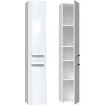 Hucoco - komma - Meuble salle de bain 2 portes - 31x30x174 cm - Colonne rangement sdb Blanc brillant