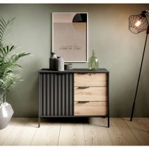 Kommode 100 cm Varo - Sideboard mit Schubladen - Modern, Loft, Wohnizmmer - Möbel vom Hersteller (Schwarz + Artisan) - Schwarz + Artisan