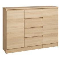 Roe Furniture - Kommode 4 Schubladen, 2 Schränke, 120cm, Sonoma Sideboard Bella
