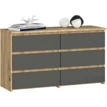 Kommode Akord CL100 Eiche Artisan 100 cm 6 Schubladen Front Graphitgrau B100 x H57 x T35 cm