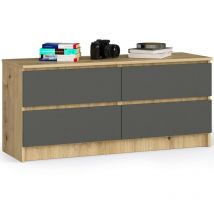 Kommode Akord K120 Eiche Artisan 120 cm 4 Schubladen Front Graphitgrau B120 x H55 x T40 cm