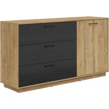 Kommode Arava mit 3 Schubladen und 1 Tür, Holzoptik und Schwarz, 160cm