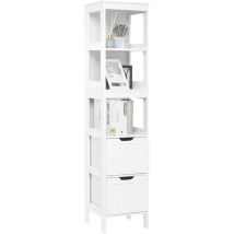 Meerveil Badkommode, Badschrank Hochschrank, Badezimmerschrank Schmal Mit 2 Schubladen Und 3 Offenen Regalfür Badezimmer Küche Wohnzimmer,weiß