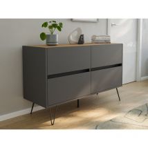Kommode Dion 120cm 4 Softclose Schubladen Grafit/eiche Top