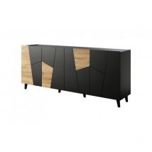 Etna Kommode 200x42x82 Schwarz Matt + Craft Eiche