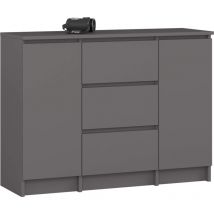 Kommode K100 Graphitgrau 101 cm 2 Türen 3 Schubladen 4 Regalböden B101xH76xT35 cm
