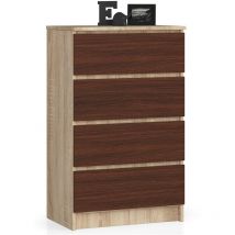 Kommode akord K60 Sonoma-Eiche 60 cm 4 Schubladen Front Wenge B60 x H99 x T40 cm