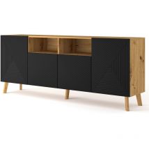 Kommode luxi 4D 195 cm artisan eiche / schwarz matt