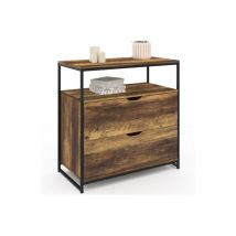 Idmarket - Kommode mit 2 Schubladen hawkins 80 cm dunkles Holz Industriedesign mit Regal