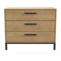 Kommode mit 3 Schubladen, in einem Dekor aus Eiche und mattem Schwarz Craft - L90,7 cm