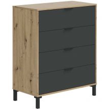 Kommode mit Schubladen Rochester, Kommode mit 4 Schubladen, Kommode für Schlafzimmer, Moderne Kommode, cm 76x40h94, Asteiche und Anthrazit