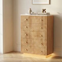 Kommode Mit 5 Schubladen, Aufbewahrungsschrank 73x40x111 Cm, Led-beleuchtung Und Große Kapazität, Holz- Und Metallstruktur, Für Schlafzimmer Und 