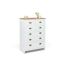 Kommode mit 6 Schubladen isis 80 cm weiß und Holzplatte