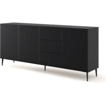 Kommode Ravenna B 200 Cm 3d3s Gefrästes Schwarz Matt + Füße