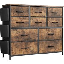 Kommode, Schrank, 10 Stoffschubladen mit Griffen, Metallgestell, Industrie-Design, Kommode Industrial Style,Industrial Möbel (Braun)