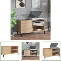 Qonovt - The Living Store Plattenschrank Sonoma-Eiche 84,5x38x48 cm Holzwerkstoff - Plattenspeicher - Vinylregal - HiFi Regal - Holzschreibtisch