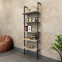Komo - Estanter a Librer a de Pared 60x185x30 cm con 5 Estantes de Madera Bleach y Estructura de Metal Negro