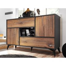 Komodee - Commode Buffet Orvieto 4D, Chêne/Anthracite, Largeur 89cm x Hauteur 149,5cm x Profondeur 40cm, led, pour Salon ‎, Chambre