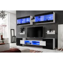Ensembles de Meubles rtv Foggia, Façade Brillant Noir/Corps Blanc Mat, Largeur 230cm x Hauteur 195cm x Profondeur 35cm, sans led, pour Salon, Chambre