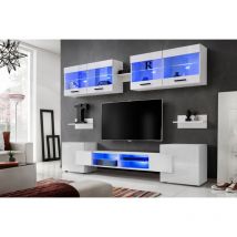 Ensembles de Meubles rtv Foggia, Façade Brillant Blanc/Corps Blanc Mat, Largeur 230cm x Hauteur 195cm x Profondeur 35cm, sans led, pour Salon,