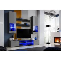 Komodee - Ensembles de Meubles rtv Varallo, Noir/Gris, Largeur 200cm x Hauteur 195cm x Profondeur 45cm, sans led, pour Salon, Chambre
