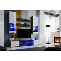 Komodee - Ensembles de Meubles rtv Varallo, Noir/Blanc, Largeur 200cm x Hauteur 195cm x Profondeur 45cm, sans led, pour Salon, Chambre