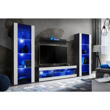Komodee - Ensemble de Meubles Tivoli Grande, Noir/Blanc, Largeur 250cm x Hauteur 159cm x Profondeur 35cm, led Blu, 3 étagères, pour Salon, Chambre,