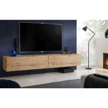 Komodee - Meuble Banc tv Loreto, Façade Wotan Mat/Corps Wotan Mat, Largeur 200 cm x Hauteur 30 cm x Profondeur 41,5 cm, Style Moderne/Minimaliste,