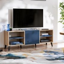 Komodee - Buffet de Cuisine Fondi, Armoire de Rangement Avec Casier à Vin, 3 Portes, pour Salon Cuisine Salle à Manger, Style scandinave, Bleu, Bois