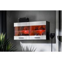Komodee - Vitrine Armoire Savona, Noir/Blanc, Largeur 100 cm x Hauteur 50 cm x Profondeur 30 cm, led rgb, 2 étagères, pour Salon, Chambre, Entrée,
