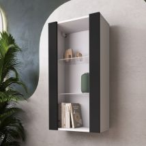 Komodee - Vitrine Suspendue Tivoli Vertical 100, Blanc/Noir, Sans led Largeur 100cm x Hauteur 50cm x Profondeur 29,5cm, 2 étagères en verre, pour