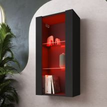 Komodee - Vitrine Suspendue Tivoli Vertical 100, Noir/Noir, led rgb, Largeur 100cm x Hauteur 50cm x Profondeur 29,5cm, 2 étagères en verre, pour