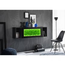 Komodee - Vitrine avec Mousse Verte Trento, Noir/Noir, Largeur 140 cm x Hauteur 40,5 cm x Profondeur 35 cm, Eclairage led, 2 rangements Ouverts, pour
