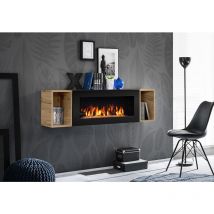 Komodee - Vitrine avec cheminée Trento, Wotan/Wotan, Largeur 140 cm x Hauteur 40,5 cm x Profondeur 35 cm, 2 rangements Ouverts, pour Salon, Chambre