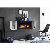 Komodee - Vitrine avec cheminée Trento, Blanc/Blanc, Largeur 140 cm x Hauteur 40,5 cm x Profondeur 35 cm, 2 rangements Ouverts, pour Salon, Chambre