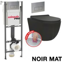 Coribi - Komplett wc ohne Flansch Bati initio + Becken schwarz matt wandhängend ohne Flansch + Chromplatte design