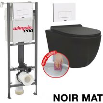 Coribi - Komplett wc ohne Flansch Bati initio + mattschwarzes, wandhängendes Becken ohne Flansch + Weiße Platte design