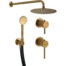 Komplettes Duschset mit mechanischem Mischer und 2-Wege-Umsteller aus gebürstetem PVD-Stahl in Gold Pollini Marla 24235IOS Gebürstetes Gold-PVD