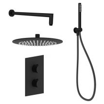 Komplettes Duschset mit rundem Thermostatmischer in Mattschwarz Ercos Round BNKISK0021 matt-schwarz