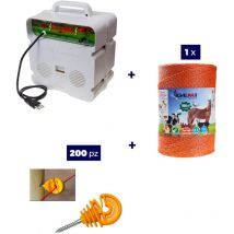 Komplettes Kit Für Den Weidezaun : 1 x Weidezaungerät 220 / 230 v + 1 x Weidezaunlitze 500 Mt 6 mm² + 100 St. Isolatoren Holzpfählen - Weidezaunseil