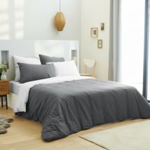 Komplettpaket 6 Stück Anthrazit/Weiß Bettbezug für Bett 160 x 200 cm 100% Baumwolle / 57 Fäden/cm². - Anthracite/Blanc