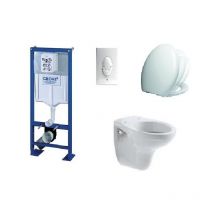 Komplettpaket wandhängende wc bati Grohe sl freistehend + weisse platte + becken jacob delafon brive + sitz siamp vallauris fallbremse