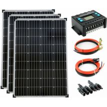 Komplettset 3x100 Watt Monokristallin 5-Busbars 20A Laderegler 12V / 24V Kabel