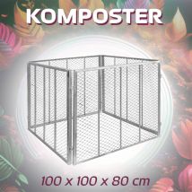 V2aox - Komposter Stahl verzinkt Kompost Metallkomposter Kompostbehälter Kompostgitter 100 x 100 x 80 cm Garten Gitter Kompost Kompostierer