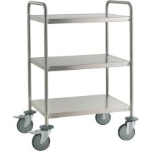 Kongamek Edelstahl- Tischwagen Vollständig Geschweißt Mit Schiebegriffen, 3 Ladeflächen 800x550mm Gummibereifung Rostfrei Und Bremse