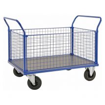 Kongamek Kastenwagen In Blau 1366x800x1020mm Mit Mdf-platte Und 4 Gitterwänden Mit Gummibereifung Ohne Bremse