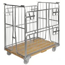 Kongamek Rollcontainer Verzinkt 1200x800x1420mm Mit Holzboden, 4 Gitterwänden, 1 Tür In Der Hälfte Zu Öffnen Und Bremse