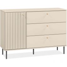Droma Kombikommode – creme – Laminierter MDF – Schwarze Metallbeine – Goldene Griffe