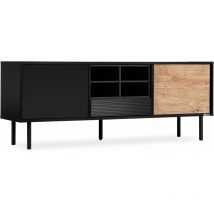 Lofty TV-Schränke im Loft-Stil – Schwarz – Laminierte Platte – Hoch, aus massivem Holz – Push-to-Open – Verstellbare Scharniere